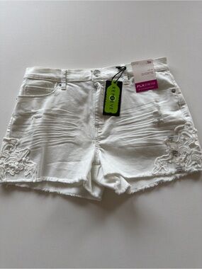 NWT Women's Repreve White Embroidered Denim Shortie Shorts Size 13 (E4)